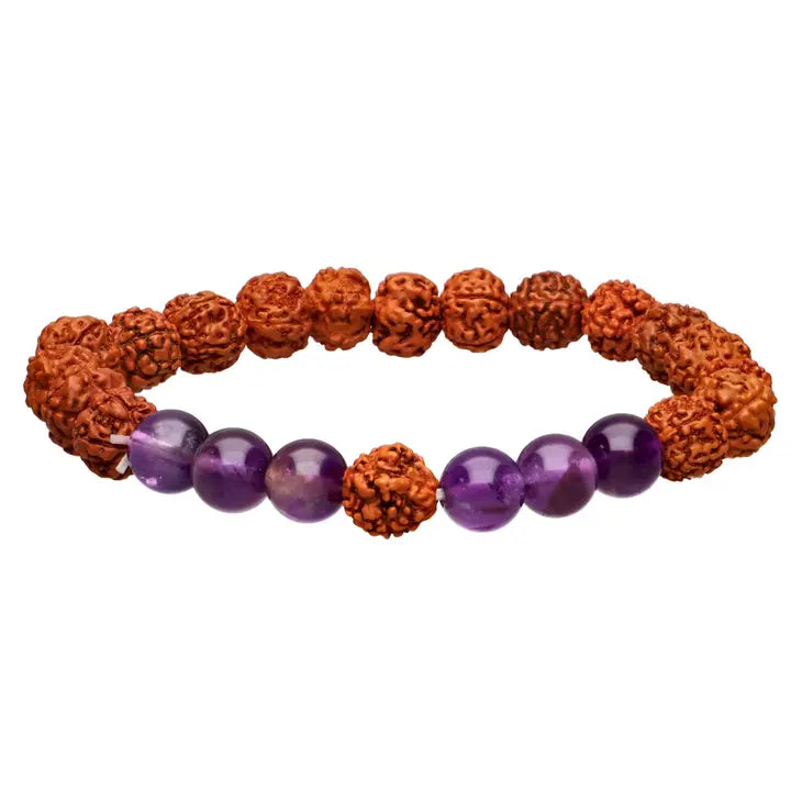 Bracelet en rudraksha et améthyste