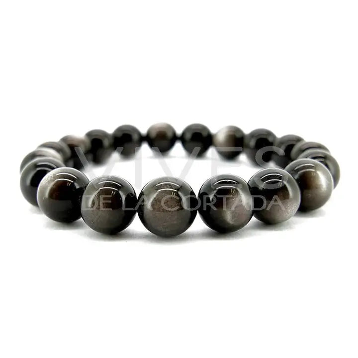 Bracelet en obsidienne argentée 10 mm