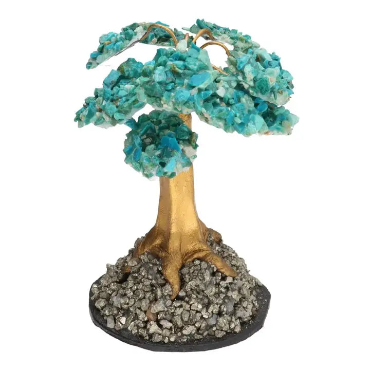 Mini-arbre Crisocola avec base en forme de pirita