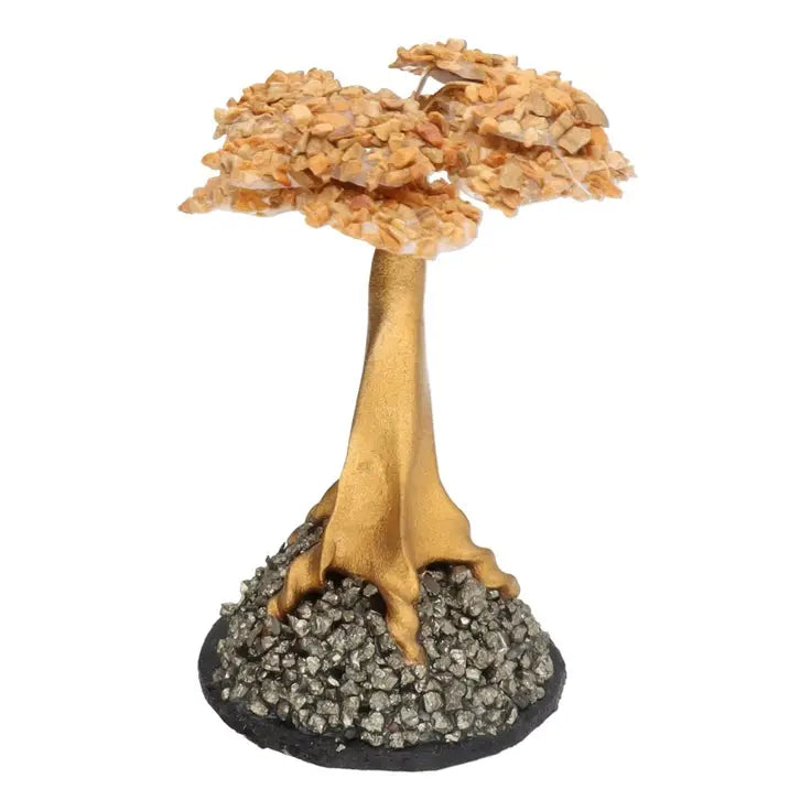 Mini arbre en jaspe jaune avec base en pyrite